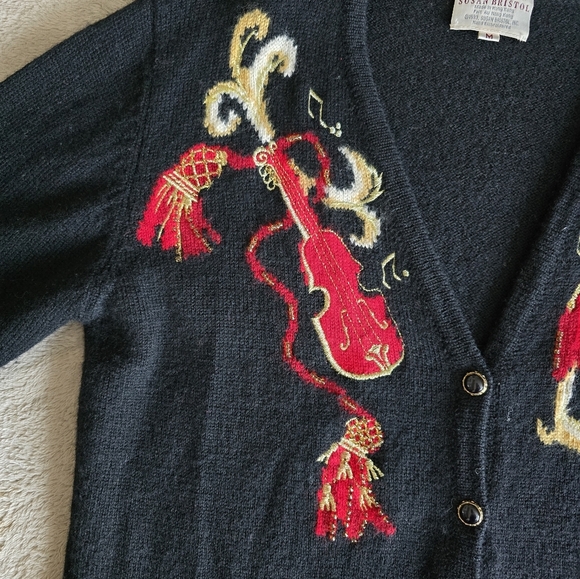 Vintage 90s Susan Bristol wool musical cardigan size medium - Picture 7 of 15